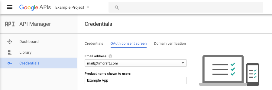 Screenshot: configuring the OAuth consent screen